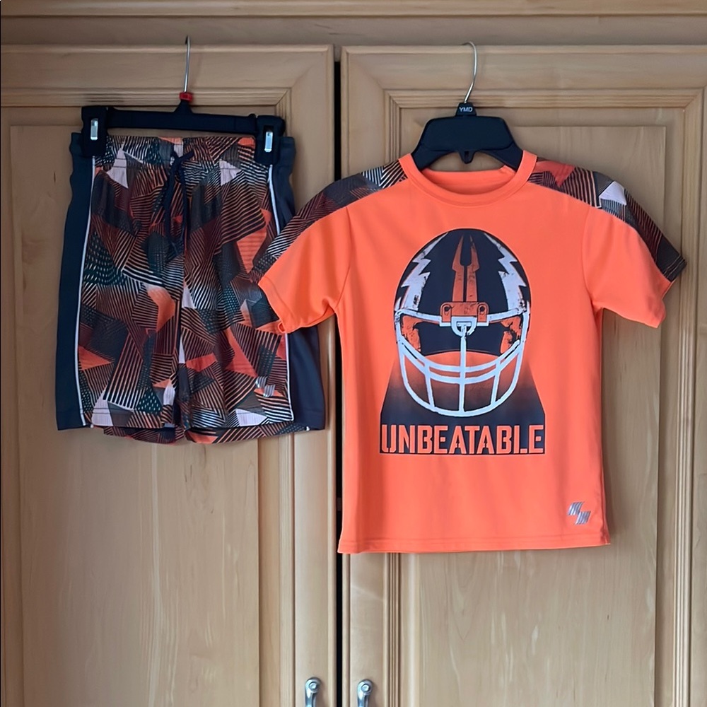 Orange Graphic T-Shirt and Shorts Set